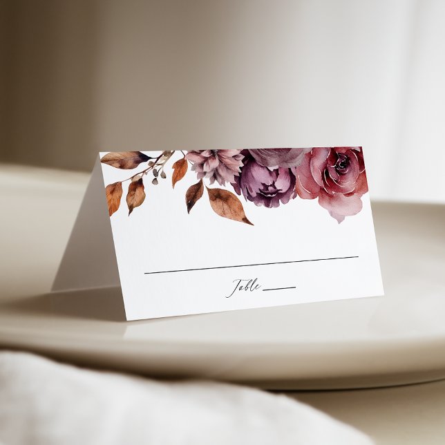 Cartão De Mesa Casamento Floral Rustic Autumn Marsala (Criador carregado)