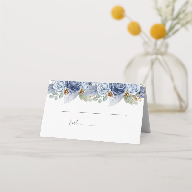 Cartão De Mesa Casamento Floral Rustic Blue Winter (Frente)