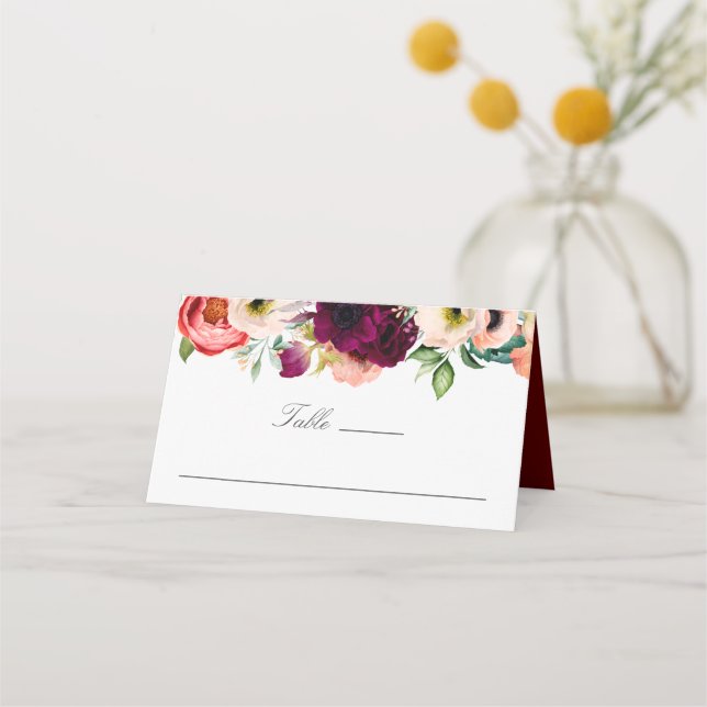 Cartão De Mesa Casamento Floral Rustic Boho Watercolor (Frente)
