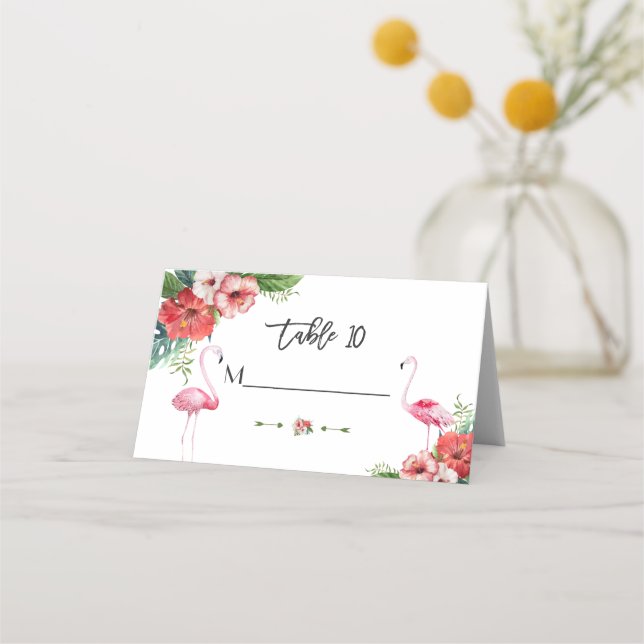 Cartão De Mesa Casamento Floral Tropical Charm Luau Flamingo (Verso)