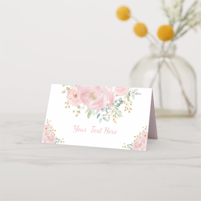 Cartão De Mesa Casamento Floral Verde com Rosa Suave em Aquarela (Frente)