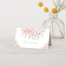Cartão De Mesa Casamento Floral Verde com Rosa Suave em Aquarela