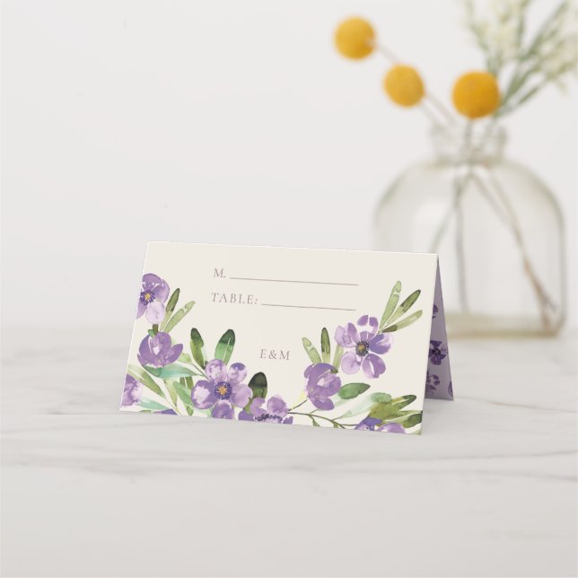 Cartão De Mesa Casamento Floral Violeta Clássico Sofisticado (Frente)