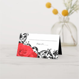 Cartão De Mesa Casamento Flourish Negro rosa vermelha Dobrado