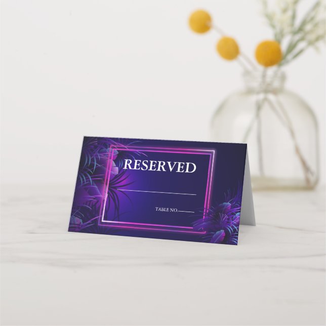 Cartão De Mesa Casamento | Folhagem Tropical Neon Purple, espanto (Frente)