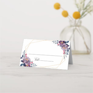 Cartão De Mesa Casamento Geométrico Botânico Púrpura Floral