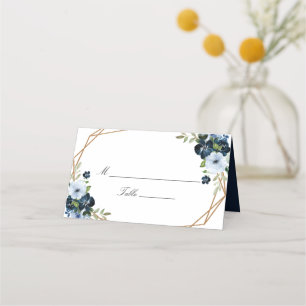 Cartão De Mesa Casamento geométrico com marinho azul
