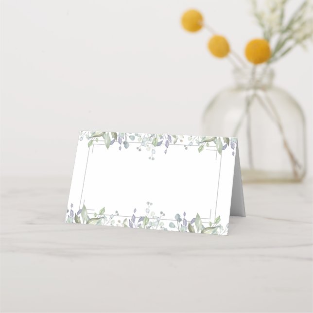 Cartão De Mesa Casamento Geométrico De Prata Floral E Sage Lilac (Frente)