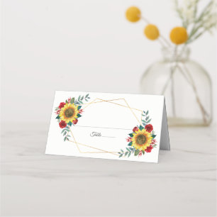 Cartão De Mesa Casamento Geométrico de Sunflower Red Floral