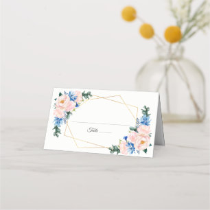 Cartão De Mesa Casamento Geométrico Floral Rosa-Rosa-Esbranquiçad