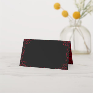Cartão De Mesa Casamento Gótico com Redemoinho Vermelho e Preto