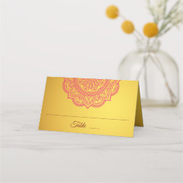Cartão De Mesa Casamento Hindu Indígena Elegante Dourado Rosa Ver