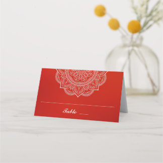 Cartão De Mesa Casamento índio Elegante Crimson e White Paisley
