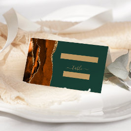 Cartão De Mesa Casamento Laranja Queimado Ouro Ágata Verde Escuro