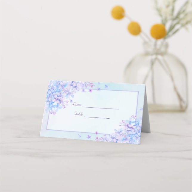 Cartão De Mesa Casamento Lilac Púrpura Azul De Aquarela (Frente)