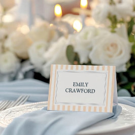 Cartão De Mesa Casamento Listrado de Pêssego e Creme