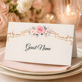 Cartão De Mesa Casamento Luxuoso Rococó com Rosa