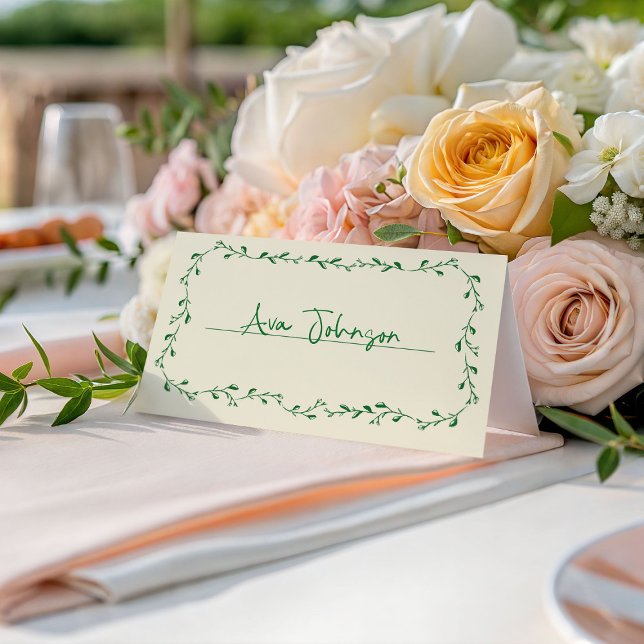 Cartão De Mesa Casamento Manuscrito Verde-Mediterrâneo (Criador carregado)