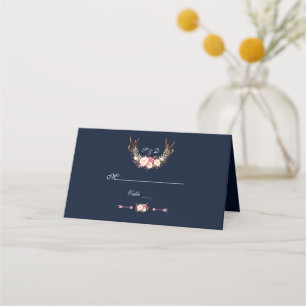 Cartão De Mesa Casamento Marinho de Anéis Florais com Blush de Co