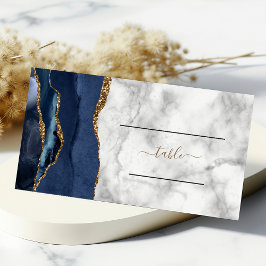 Cartão De Mesa Casamento Mármore Ágata Dourada Azul Chic