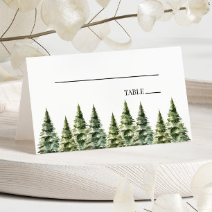 Cartão De Mesa Casamento Minimalista da Floresta de Pinheiros Nev