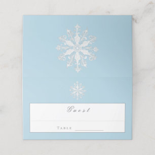 Cartão De Mesa Casamento Minimalista em Floco de Neve Azul-gelo