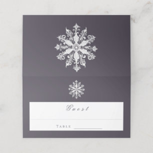 Cartão De Mesa Casamento Minimalista em Floco de Neve   Roxo de a