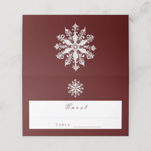 Cartão De Mesa Casamento Minimalista em Floco de Neve   Vermelha