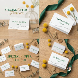 Cartão De Mesa Casamento Minimalista Verde Escuro & Borda de Pape