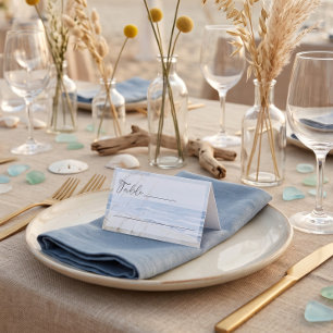 Cartão De Mesa Casamento moderno à beira-mar com aquarela