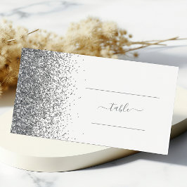 Cartão De Mesa Casamento Moderno com Borda de Brilho Prateado Bra