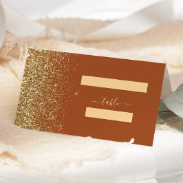 Cartão De Mesa Casamento Moderno com Brilho Dourado em Terracota