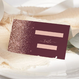 Cartão De Mesa Casamento Moderno com Brilho em Dourado Rosa e Bur