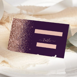 Cartão De Mesa Casamento Moderno com Brilho em Ouro Rosa e Roxo E