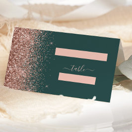 Cartão De Mesa Casamento Moderno com Brilho em Ouro Rosa e Verde 