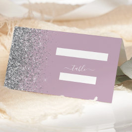 Cartão De Mesa Casamento Moderno com Brilho Prateado e Borda Roxa