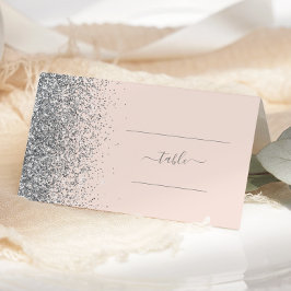 Cartão De Mesa Casamento Moderno com Brilho Prateado na Borda Ros