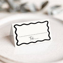 Cartão De Mesa Casamento Moderno com Moldura Ondulada Creme e Pre