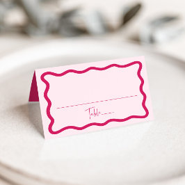 Cartão De Mesa Casamento Moderno com Moldura Ondulada Rosa