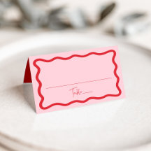 Casamento Moderno com Moldura Ondulada Rosa e Verm
