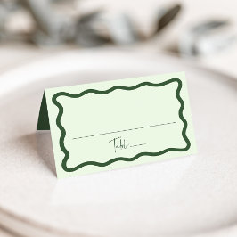 Cartão De Mesa Casamento Moderno com Moldura Verde Ondulada