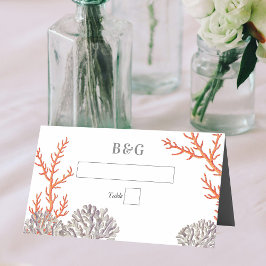 Cartão De Mesa Casamento Moderno de Praia de Coral Watercolor
