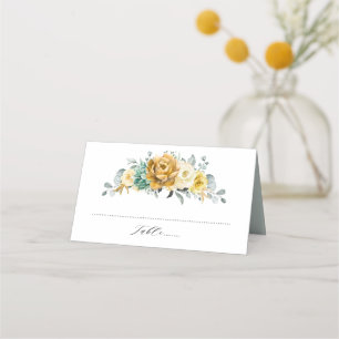 Cartão De Mesa Casamento Moderno de Sage Floral Amarelo de Mostar