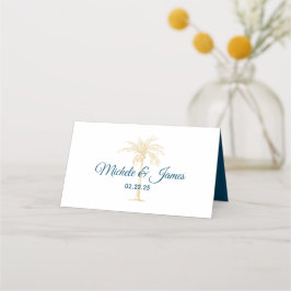 Cartão De Mesa Casamento Moderno na Praia da Palmeira Tropical Do