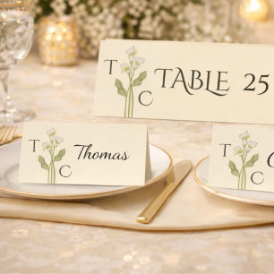 Cartão De Mesa Casamento Monograma de Lírio Art Nouveau Creme