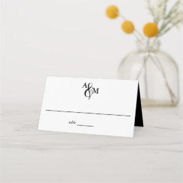 Cartão De Mesa Casamento Monograma Preto e Branco Moderno