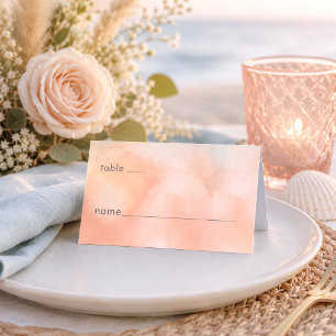 Cartão De Mesa Casamento na Praia com Aquarela do Pôr do Sol no O