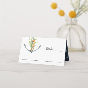 Cartão De Mesa Casamento Náutico de Cavalo-Marinho e Âncora