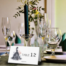 Cartão De Mesa Casamento negro floral com aquarela gótica