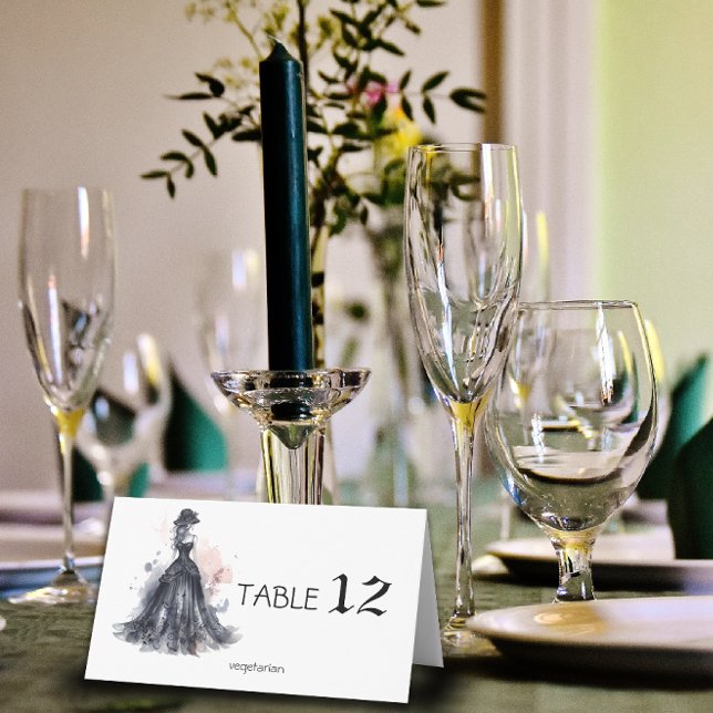 Cartão De Mesa Casamento negro floral com aquarela gótica (This exquisitely designed wedding Place Card showcases a stunning array of Gothic elements.)